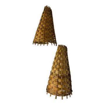Pair of mid-century rattan wall shades, Italy, circa 1960s