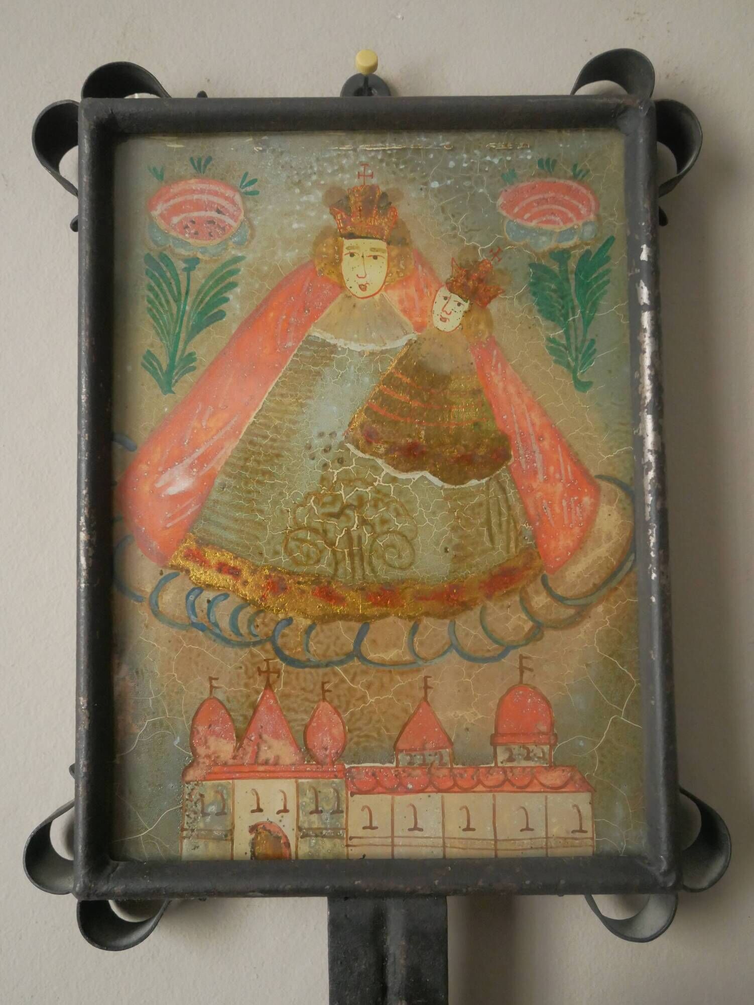 Wall light religious print wrought iron wall candle holder artisanal production countryside