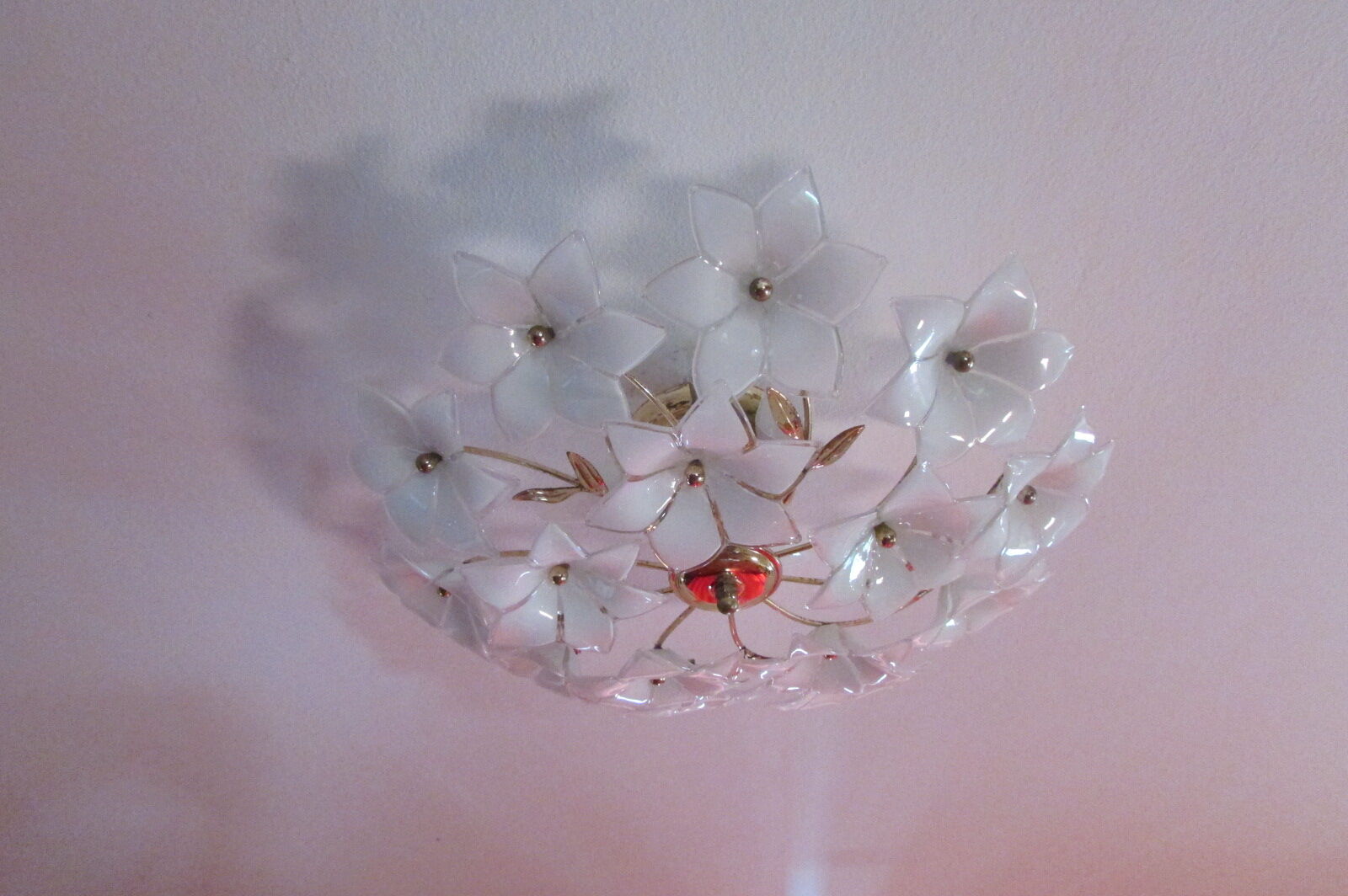 Murano Glass and Golden Brass ceiling lamp, 1970s