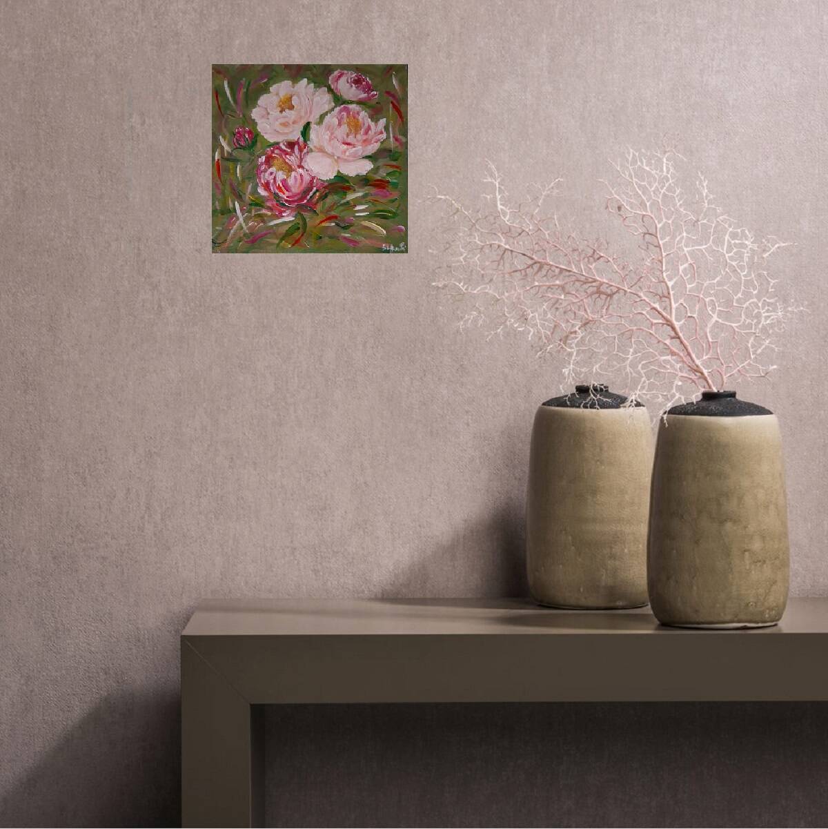 Tableau, painting, still life "The Peonies", signed.