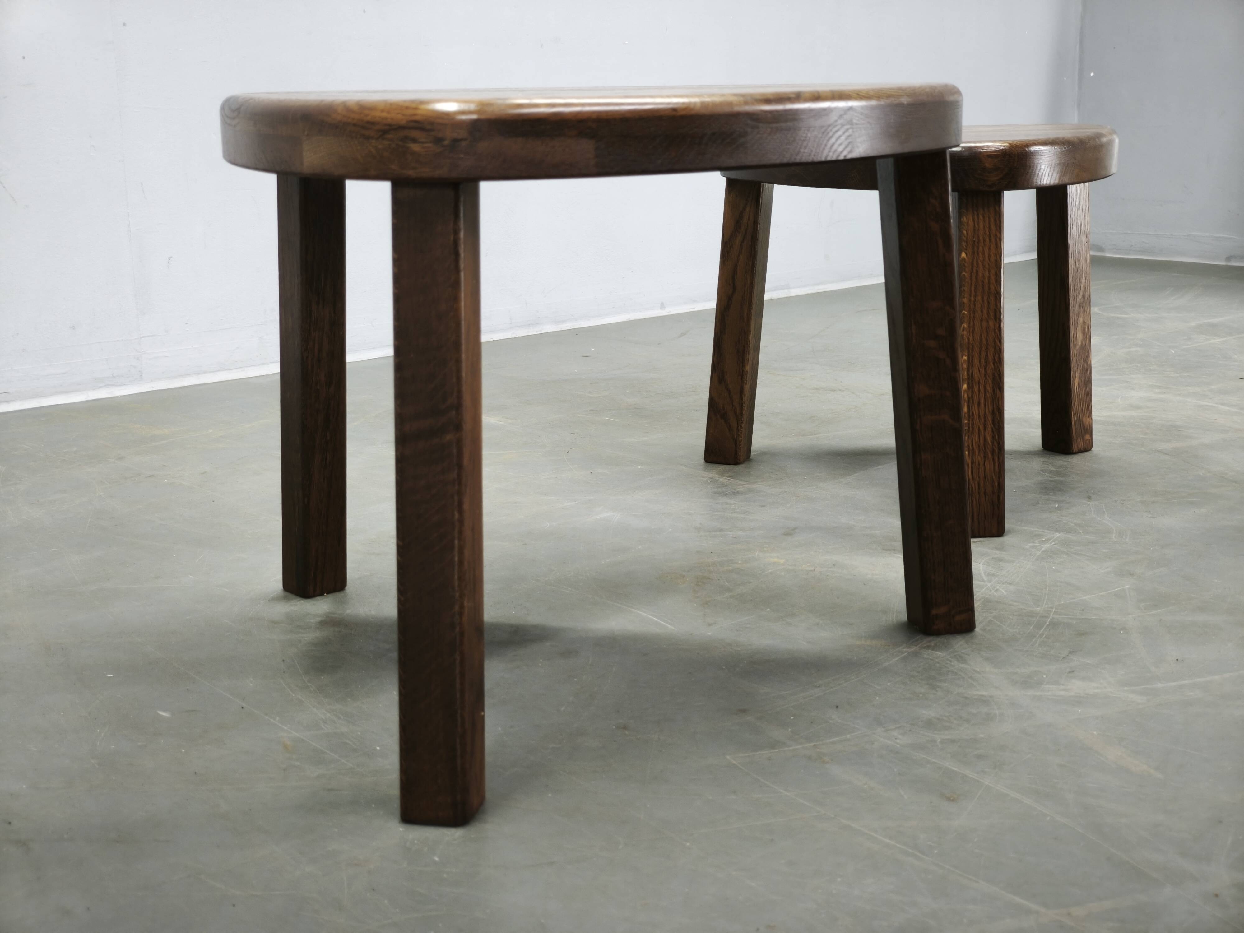1960s Czechoslovak Mid-Century Solid Oak Nesting Tables, Set of Three