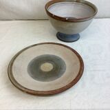 Duo of footed bowl and artisanal plate made in France Vallauris