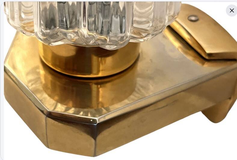 Pair of Art Deco wall sconces - moulded glass and brass