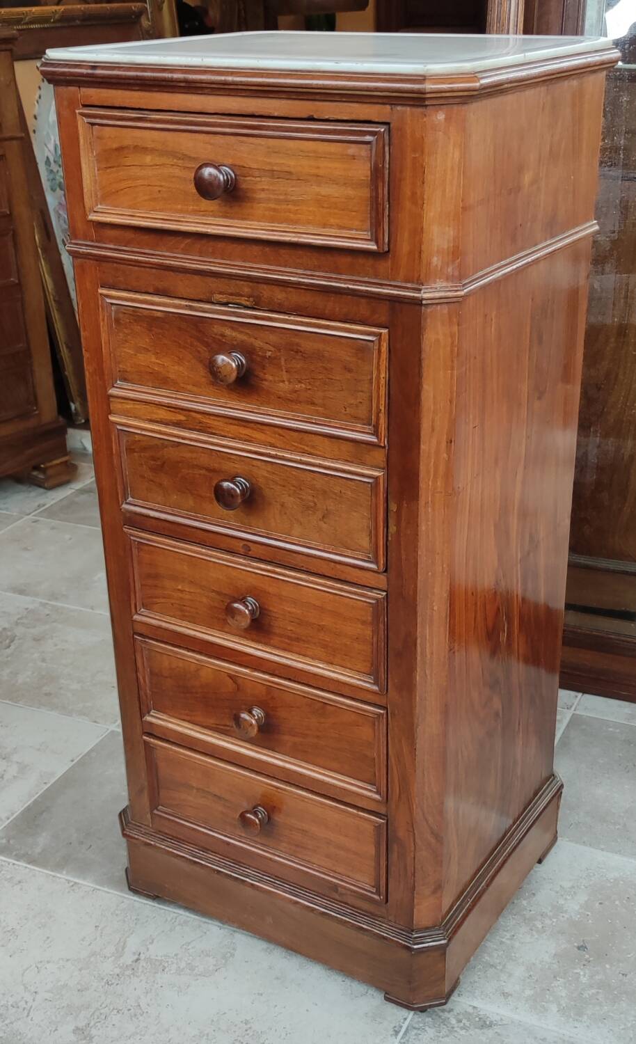 Old Chiffonier Bedside Table White Marble Top