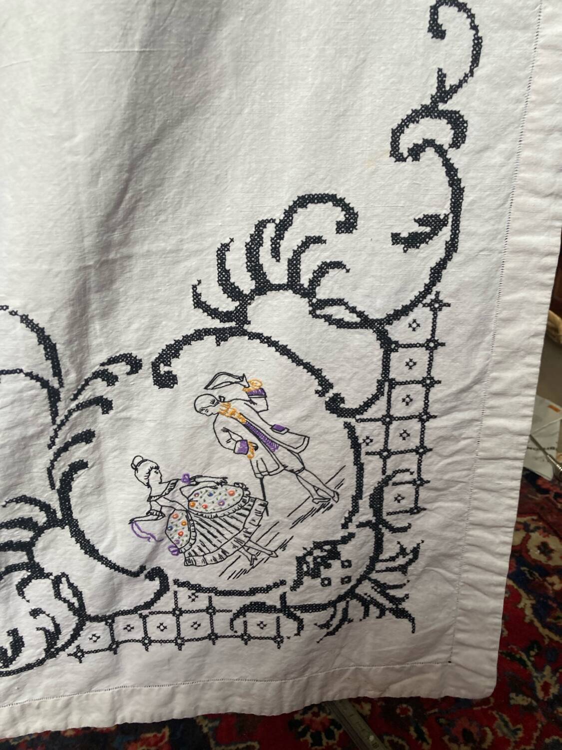 Old embroidered linen tablecloth 150x190