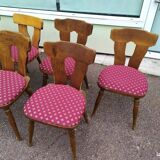 Set of 10 wooden bistro chairs with vintage cushions from the 70s/80s/90s