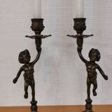 Pair of antique candlesticks in bronze and brass