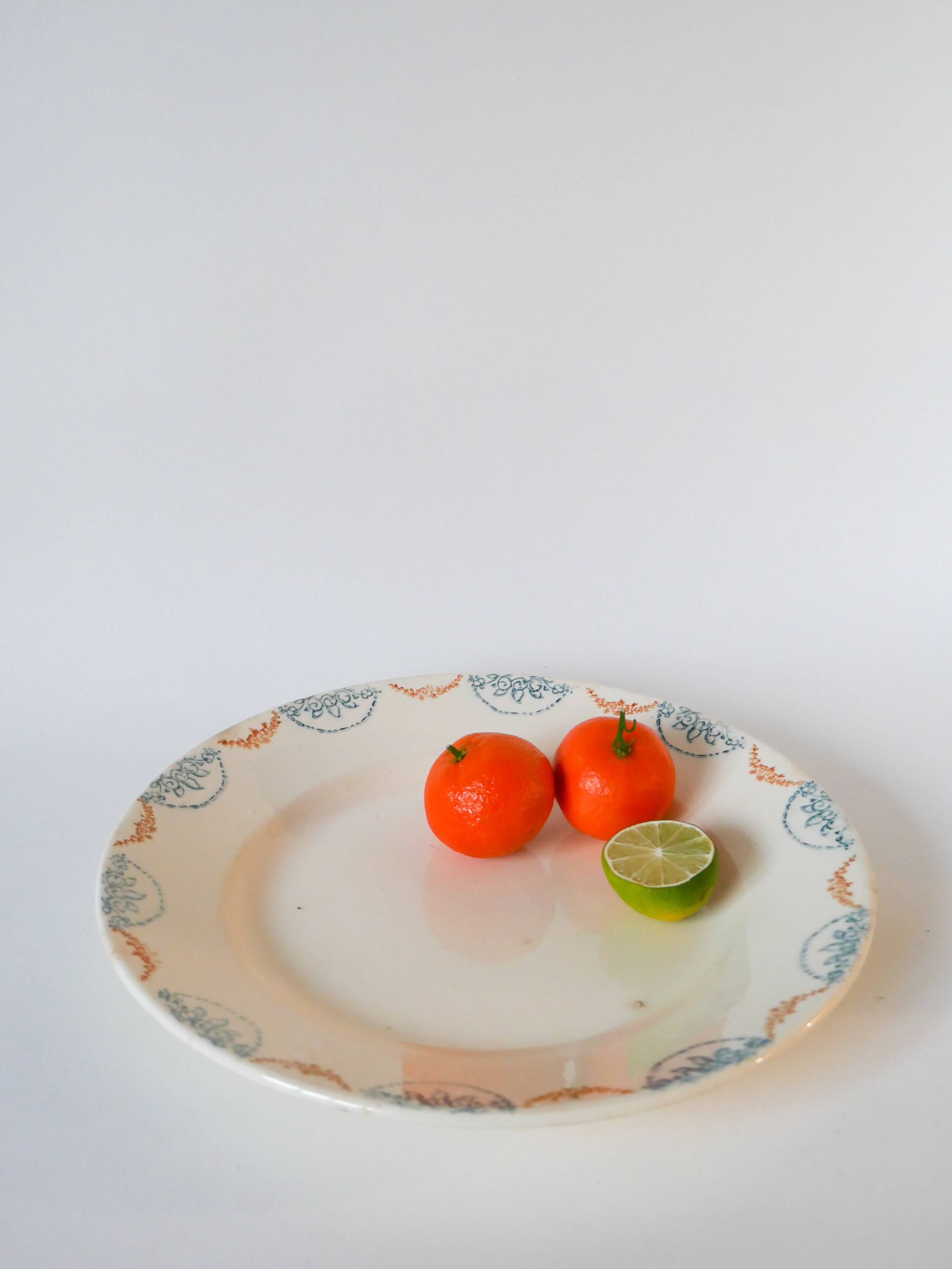 19th century Longwy blue and orange iron clay dish