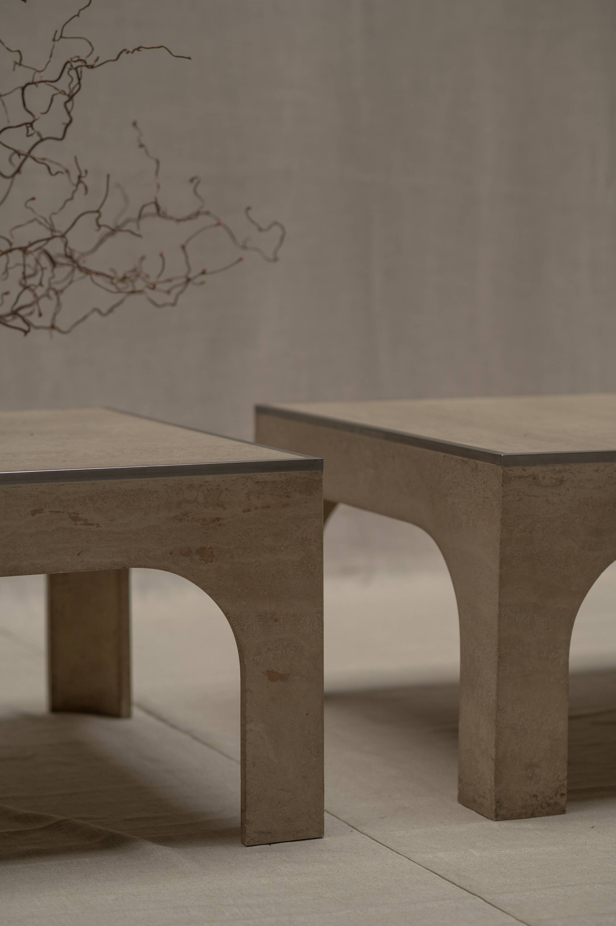 Architectural set of travertine coffee tables