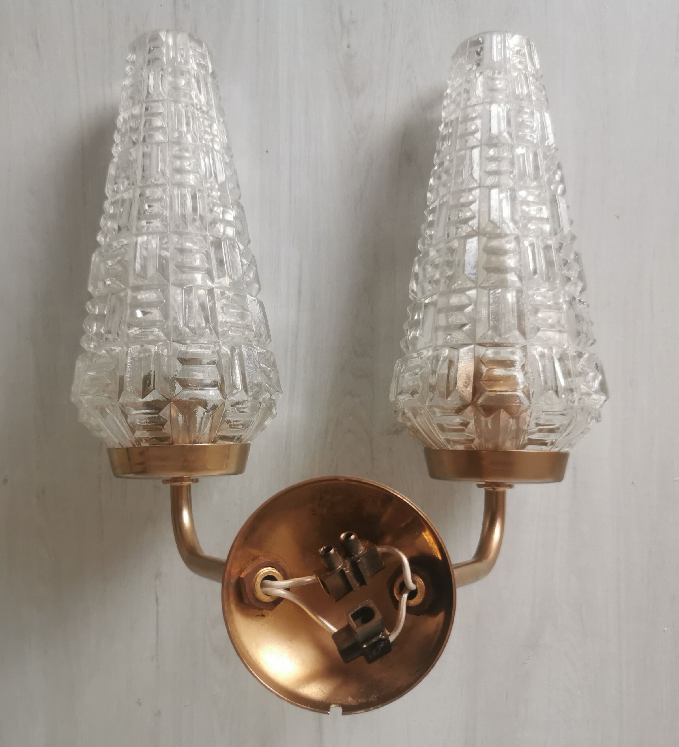 Vintage glass and brass applique