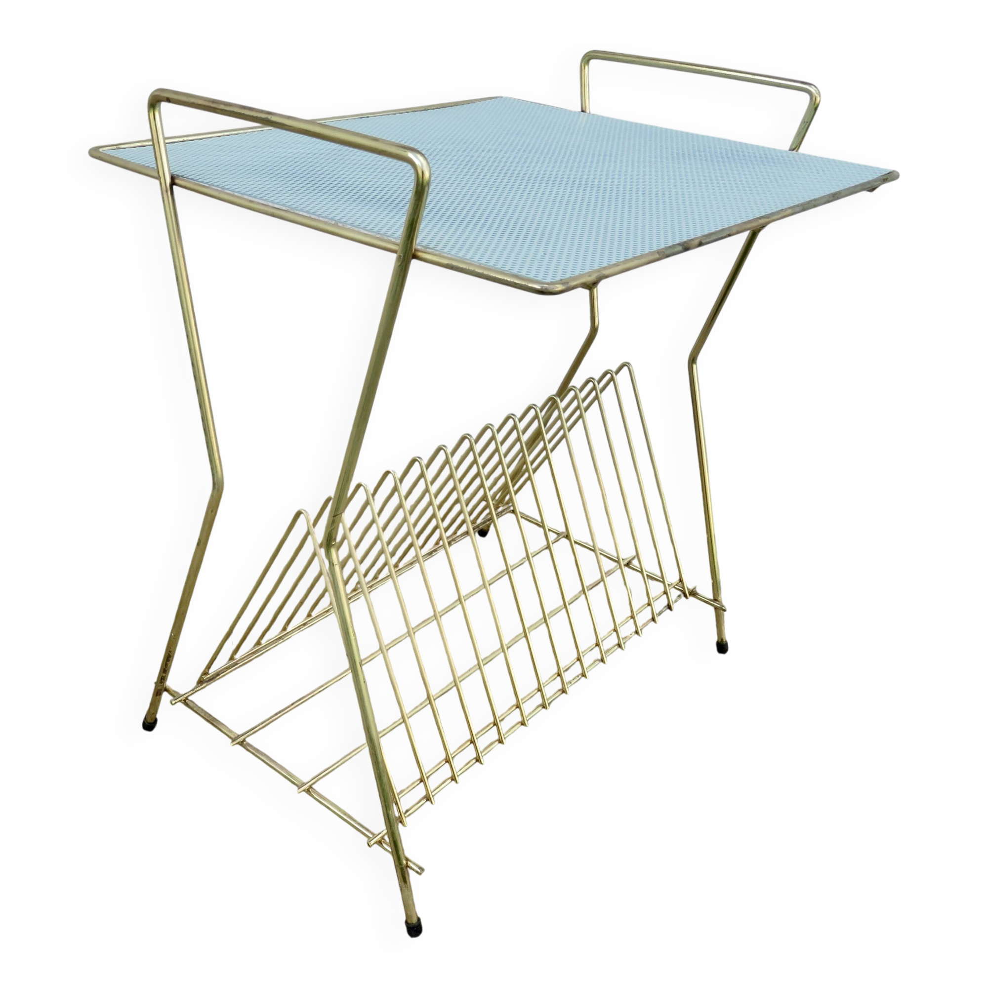 Side table for vinyl records in the style of Mathieu Mategot, perforated metal, 1960.