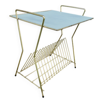 Table d'appoint range vinyles style Mathieu Mategot, métal perforé, 1960