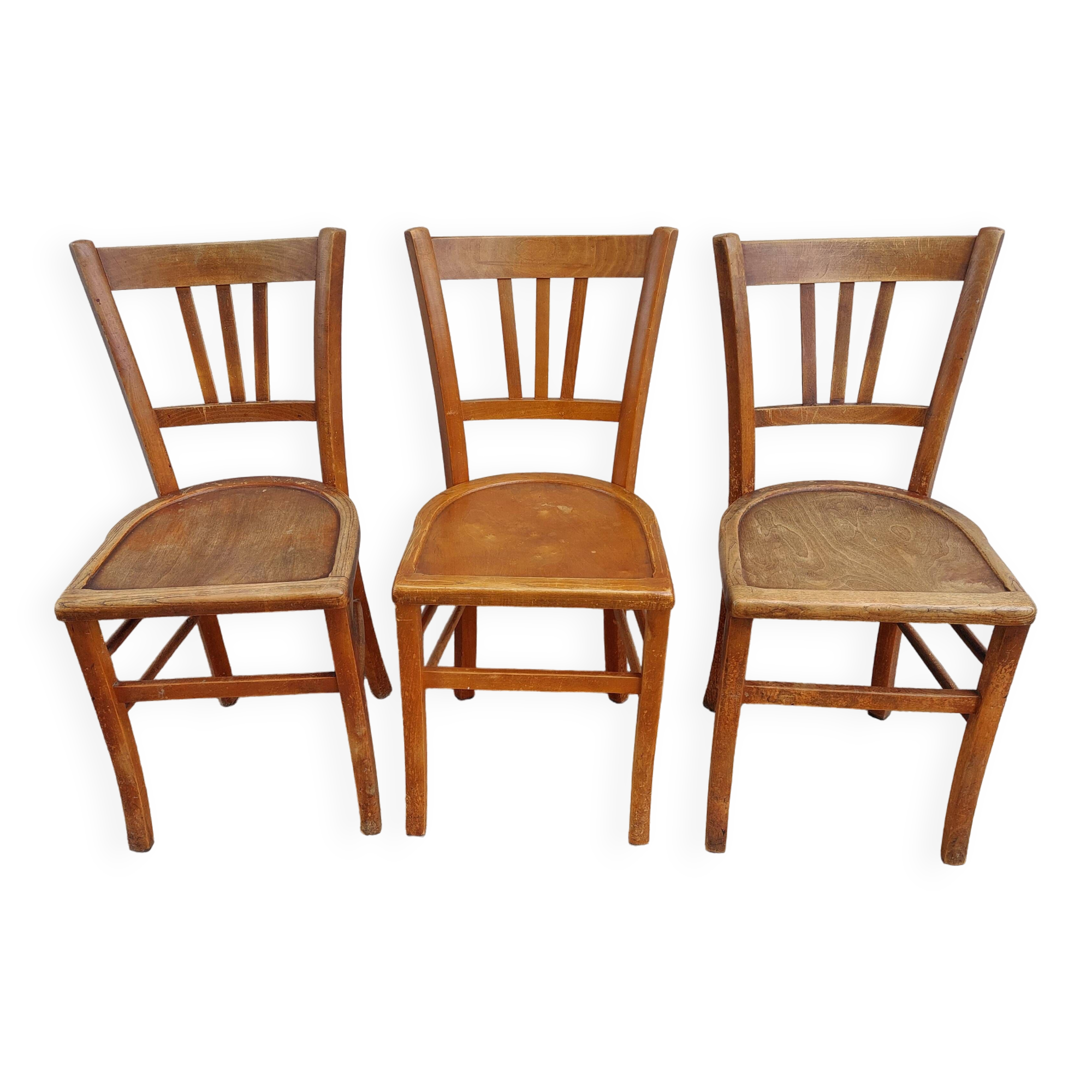 3 wooden bistro chairs