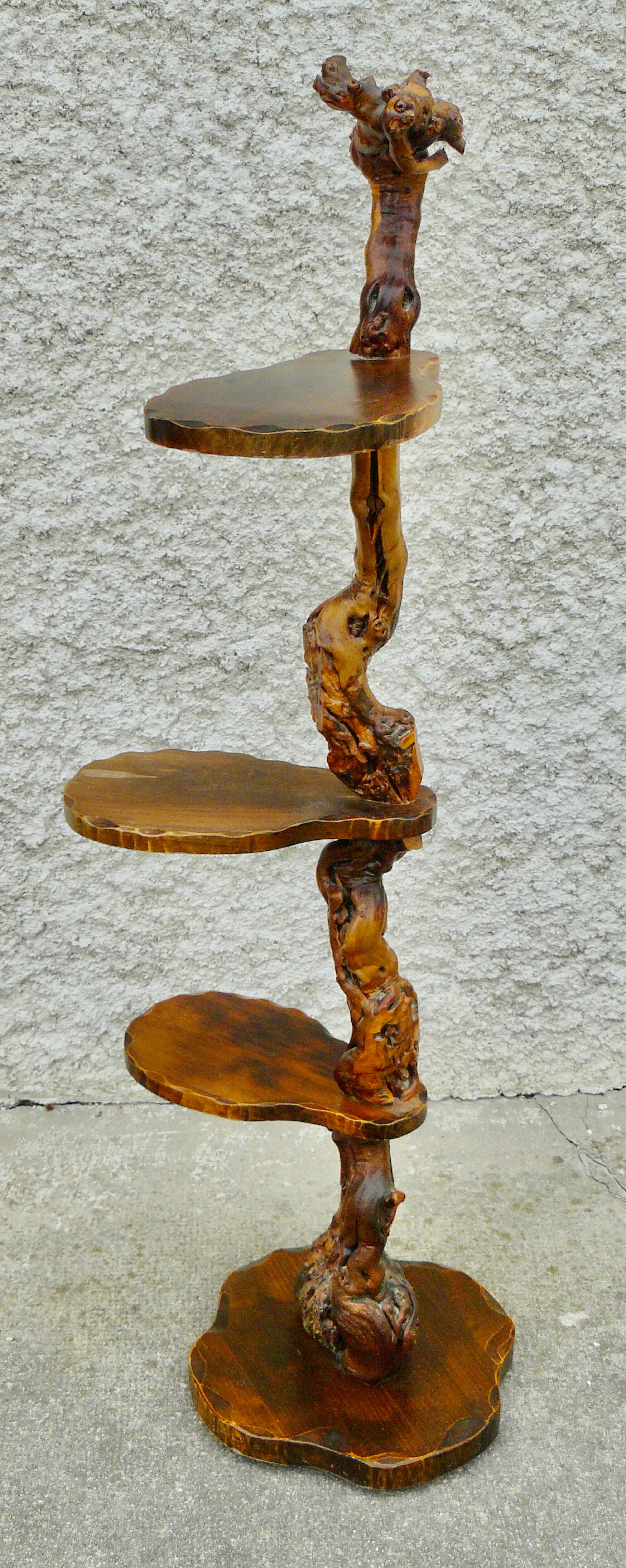 Brutalist shelf wood and vine holder vintage plant 1960