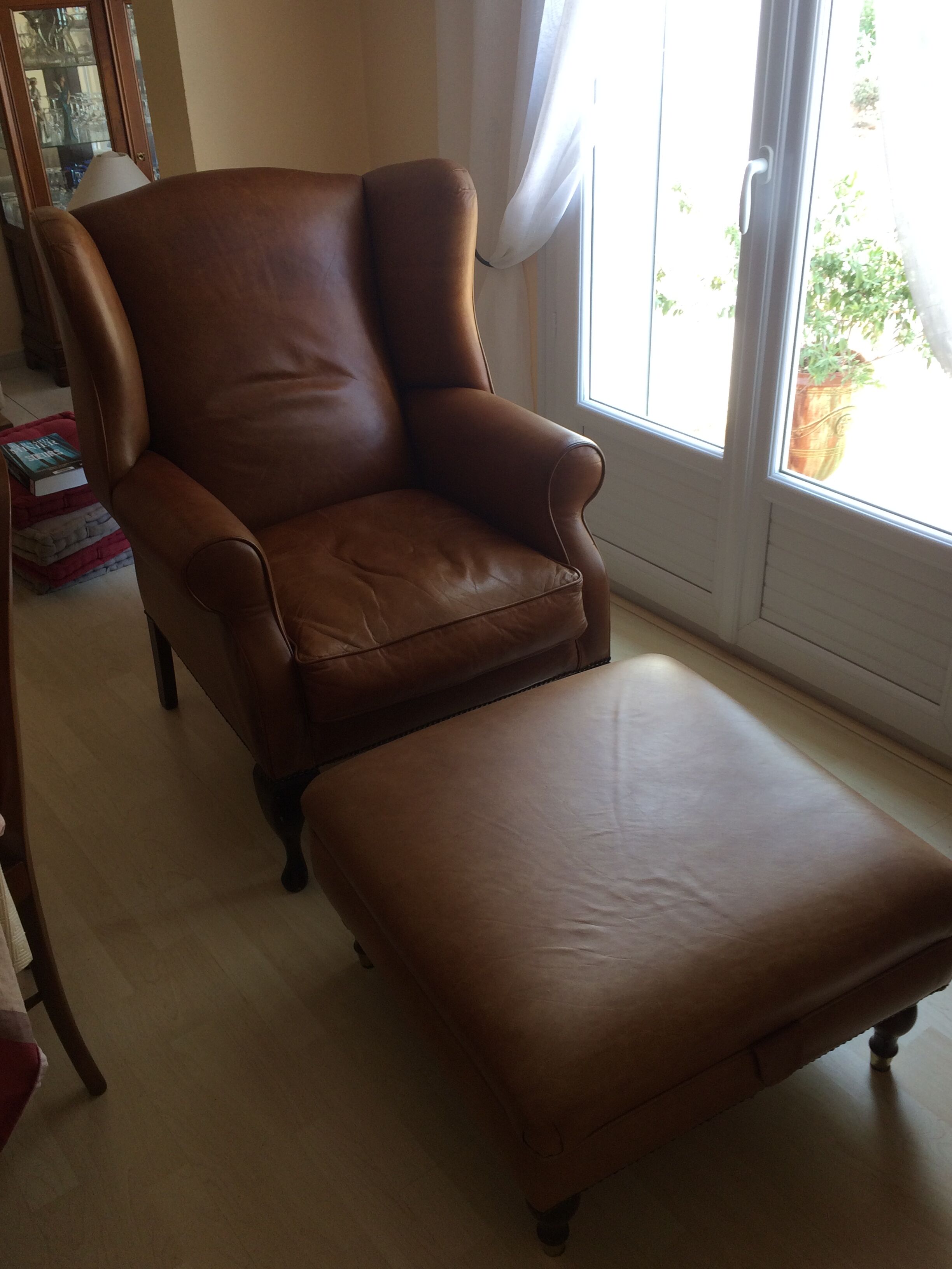 Laura Ashley brown leather armchair