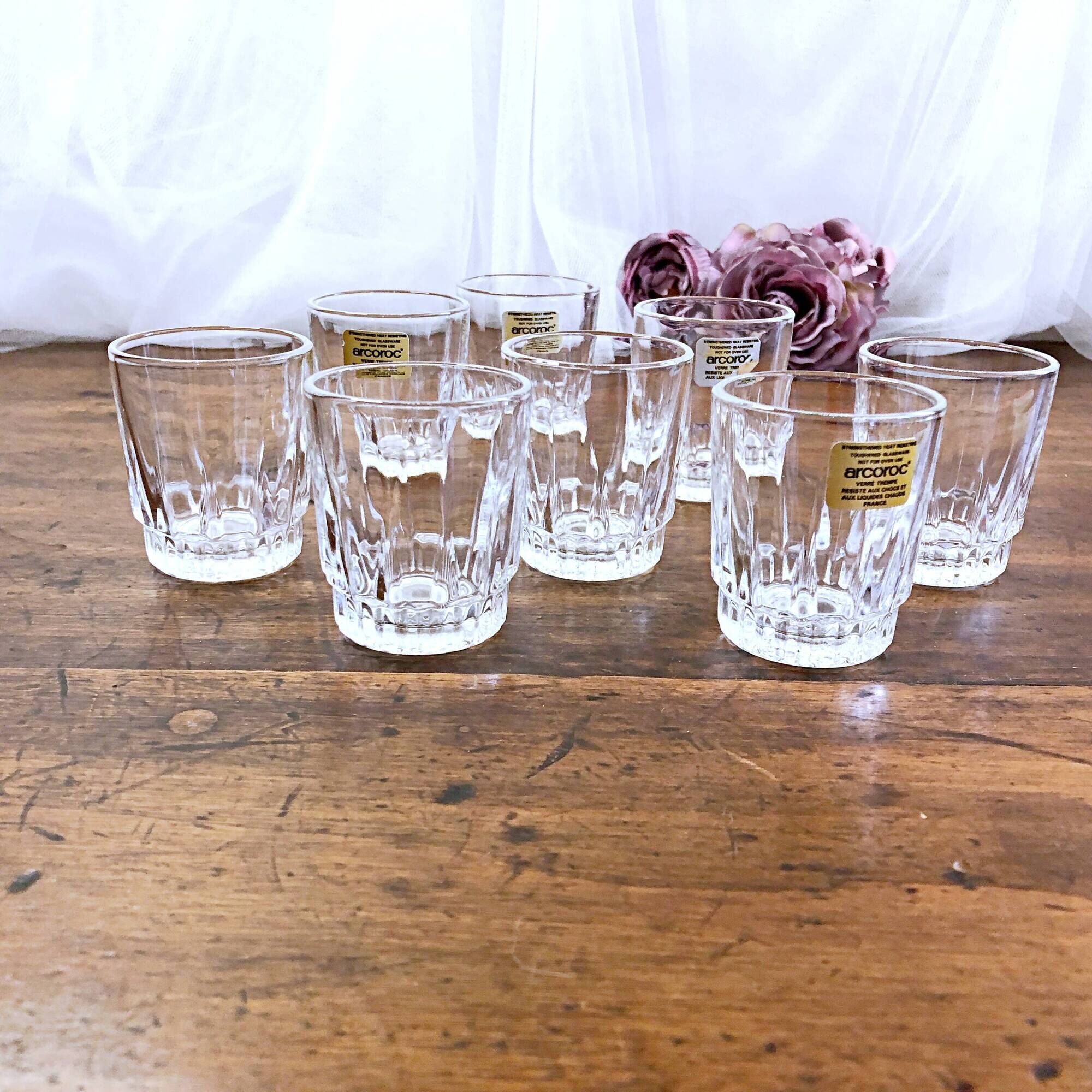 8 small liquor glasses in tempered glass france arcoroc