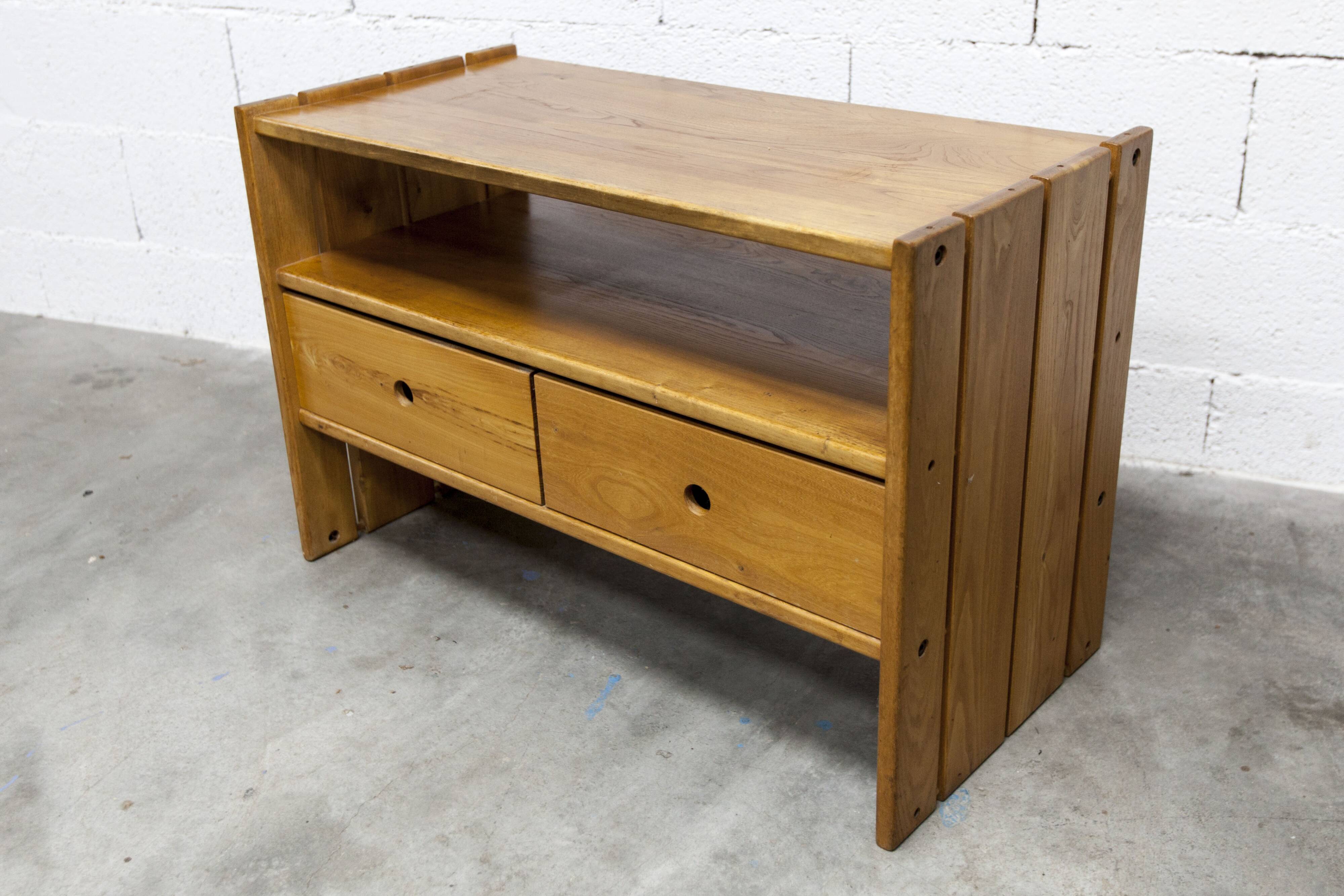 Low furniture Maison Regain solid elm 1960 with drawer
