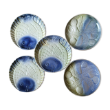 5 assiettes barbotine poissons coquillages Sarreguemines vintage