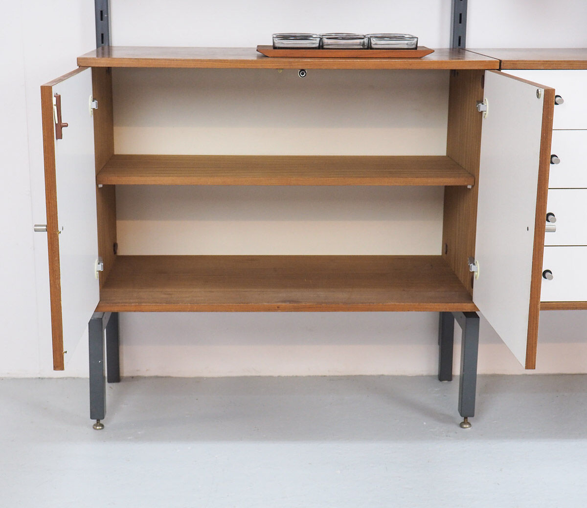 Teak and metal wall unit by Simplalux, 1960's