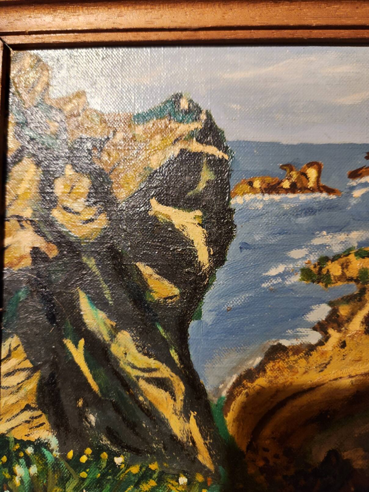 Ancient marine painting on isorel with a wooden frame.