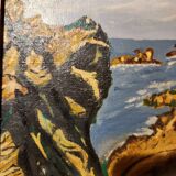 Ancient marine painting on isorel with a wooden frame.