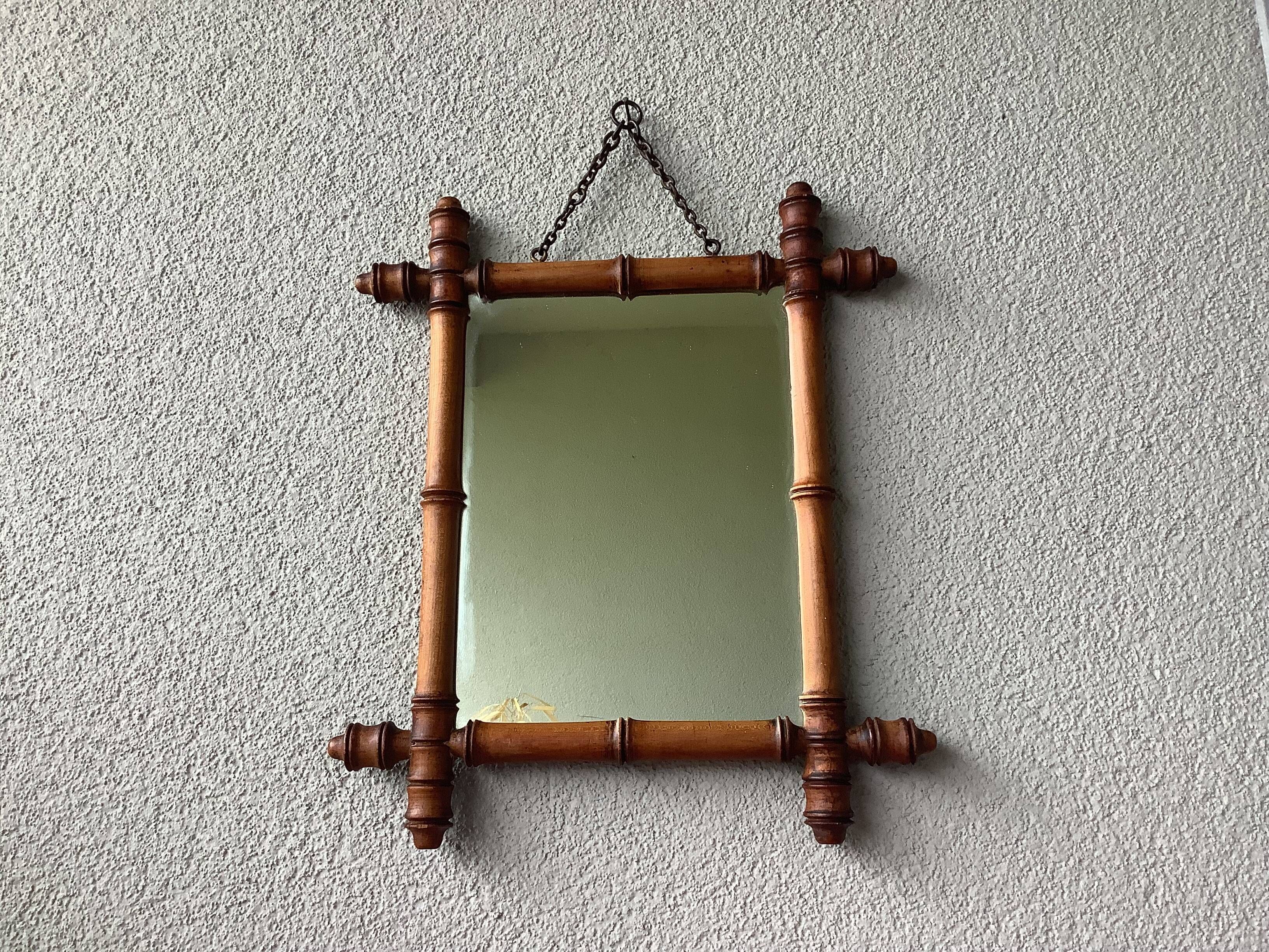 Wooden barber mirror turned art deco bamboo style