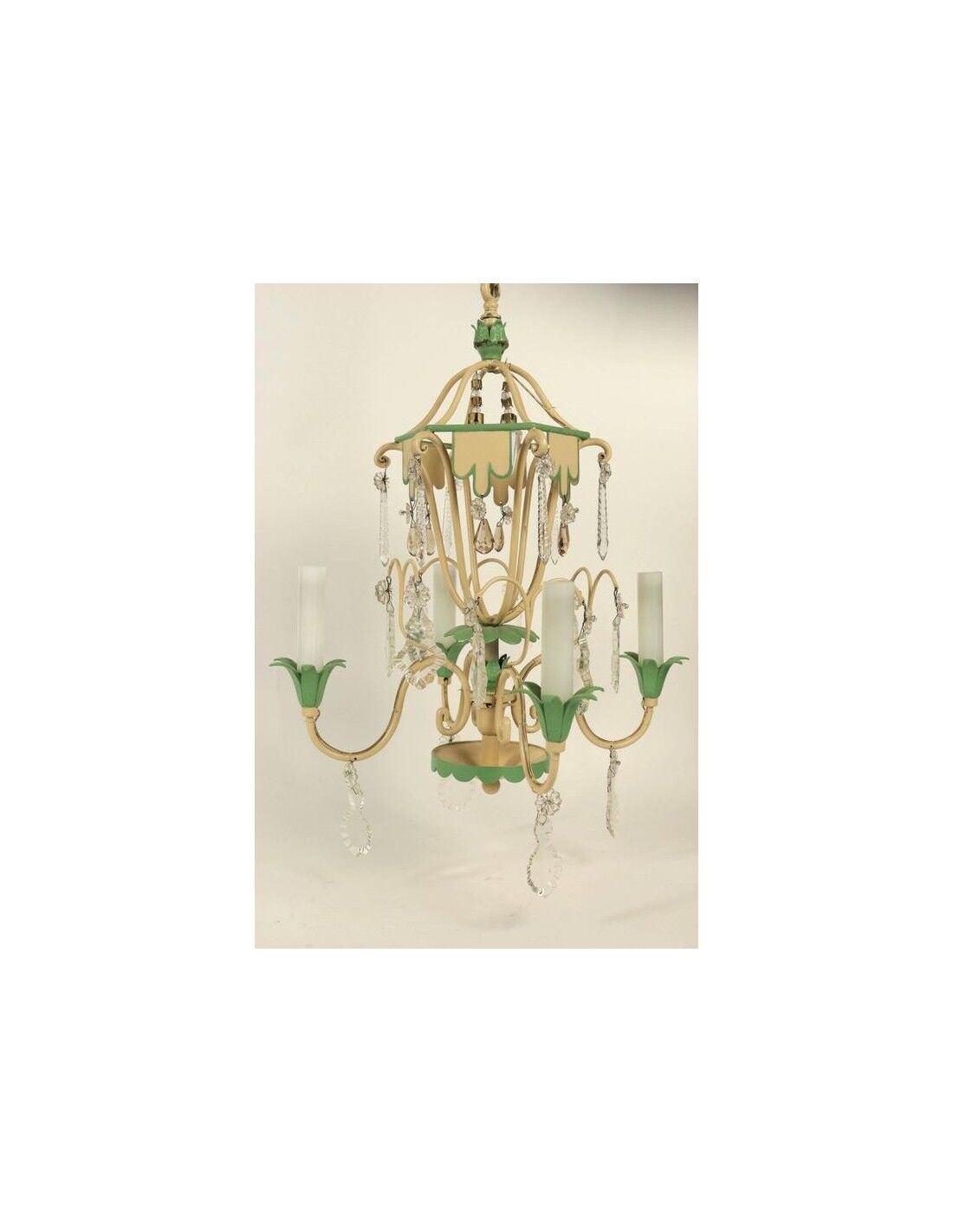 Chandelier 1950s painted metal and grapevines