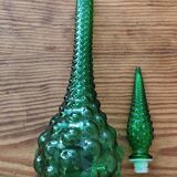 Italian carafe in Empoli glass, Boules model, green color, year 60.