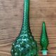 Italian carafe in Empoli glass, Boules model, green color, year 60.
