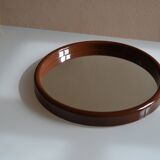 Scandinavian round mirror from the 70s brown plastic Finnmirror made in Finland