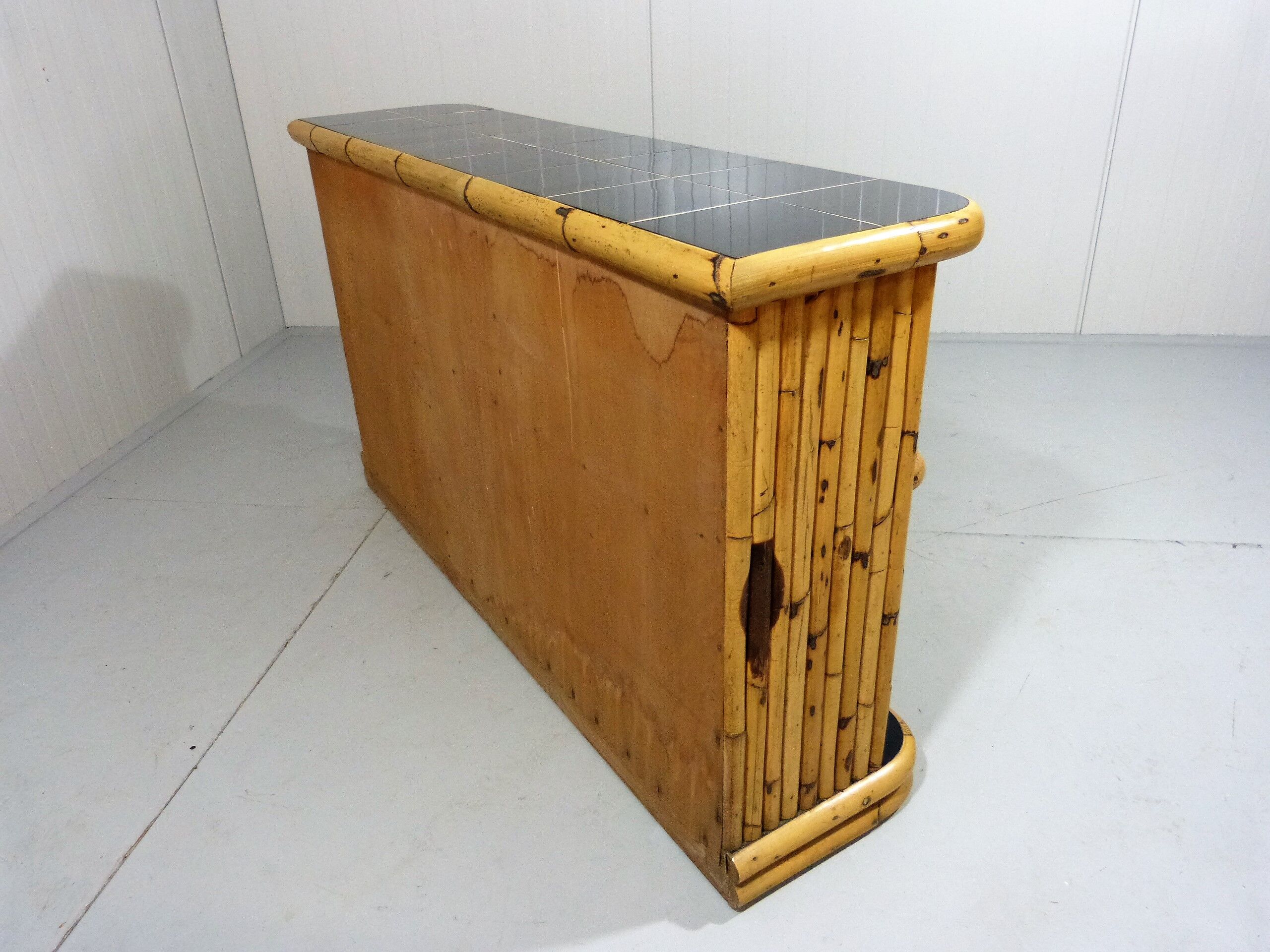 Bamboo rack with black tiles bookcase 1950