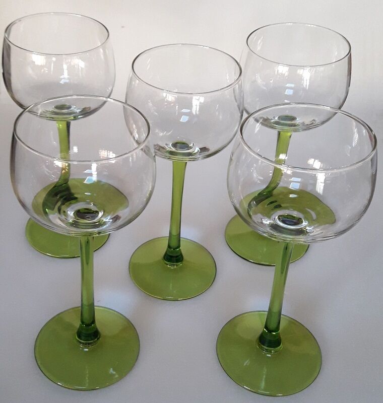 5 glasses with feet vintage white wine