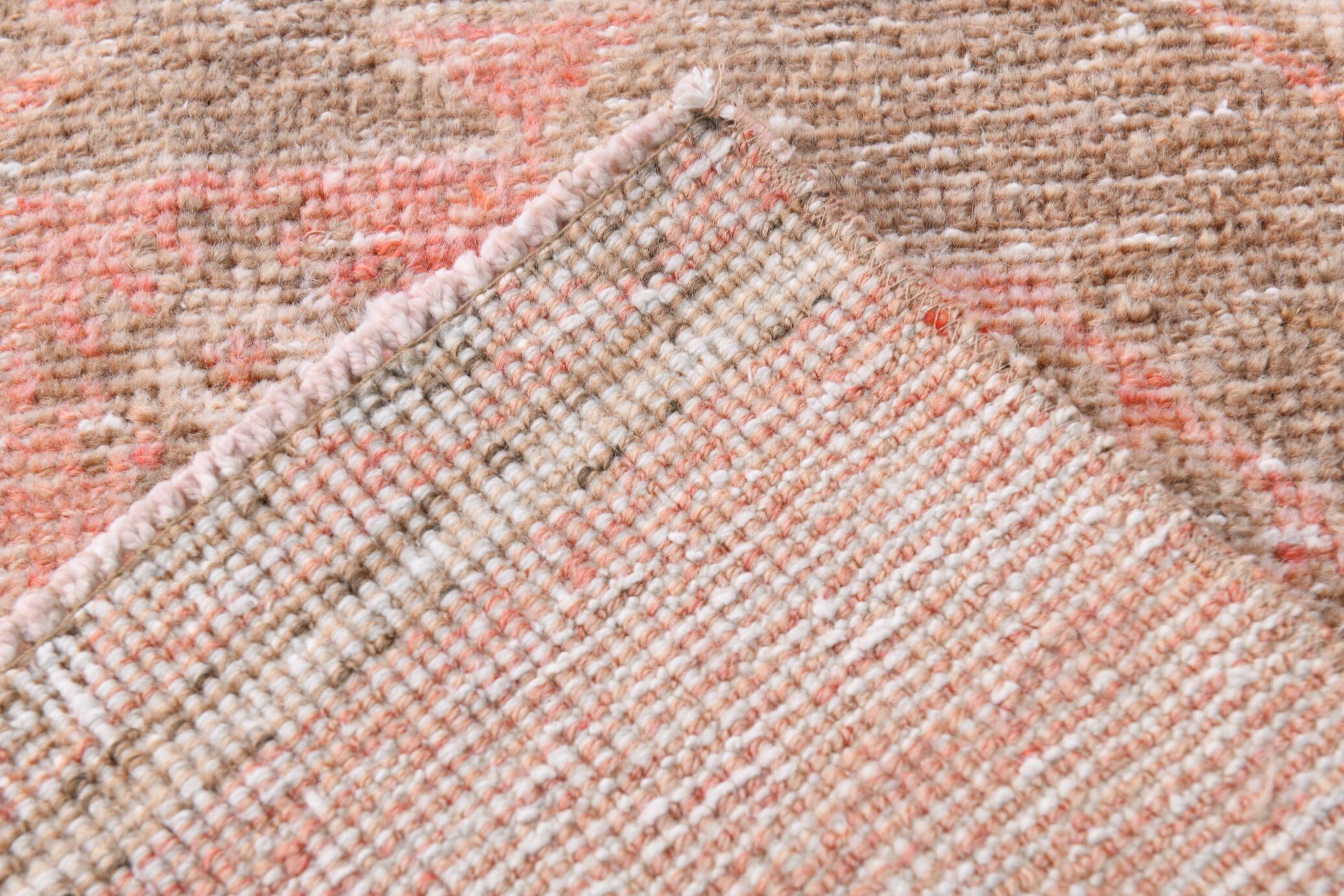 Turkish Salmon Brown Vintage Runner Rug, 91x362Cm