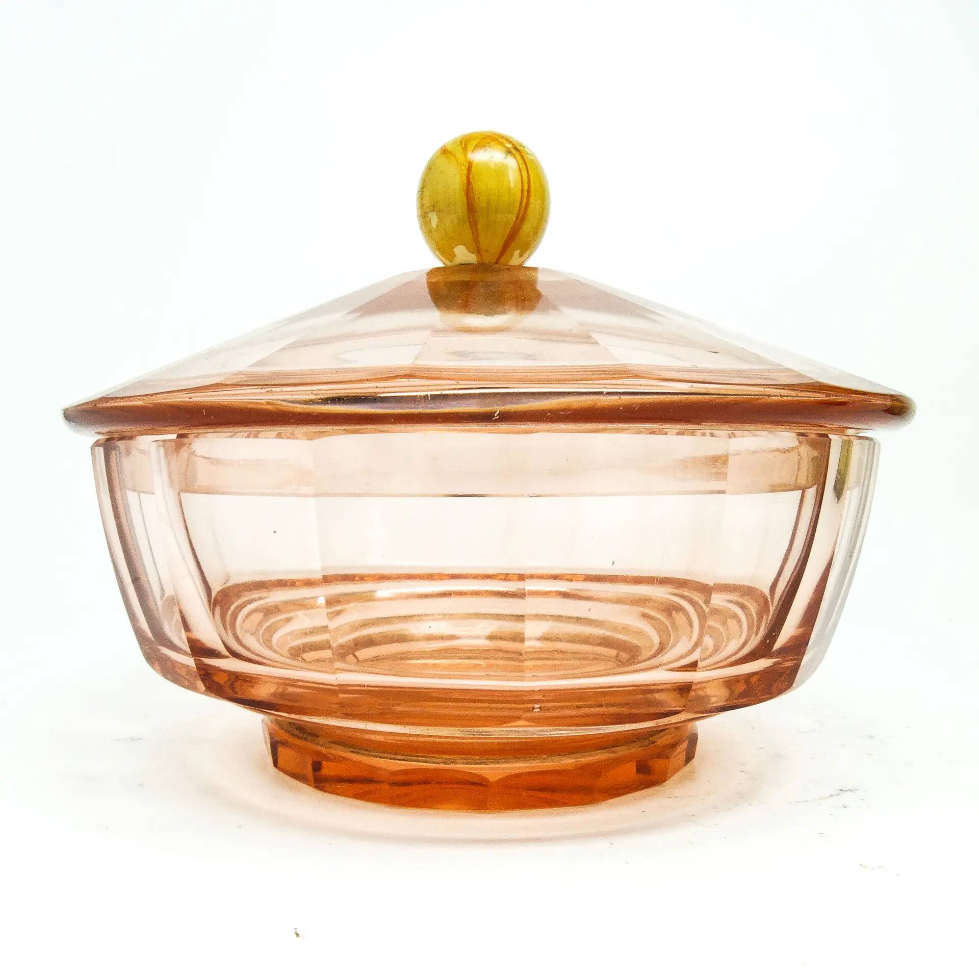Art Deco bonbonniere, rosalin crystal, Moser, Czechoslovakia, 1930s