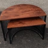 Half-circle wooden tables, metal feet