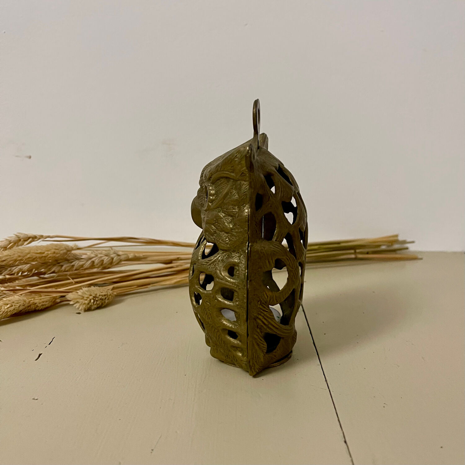 Brass owl tealight holder