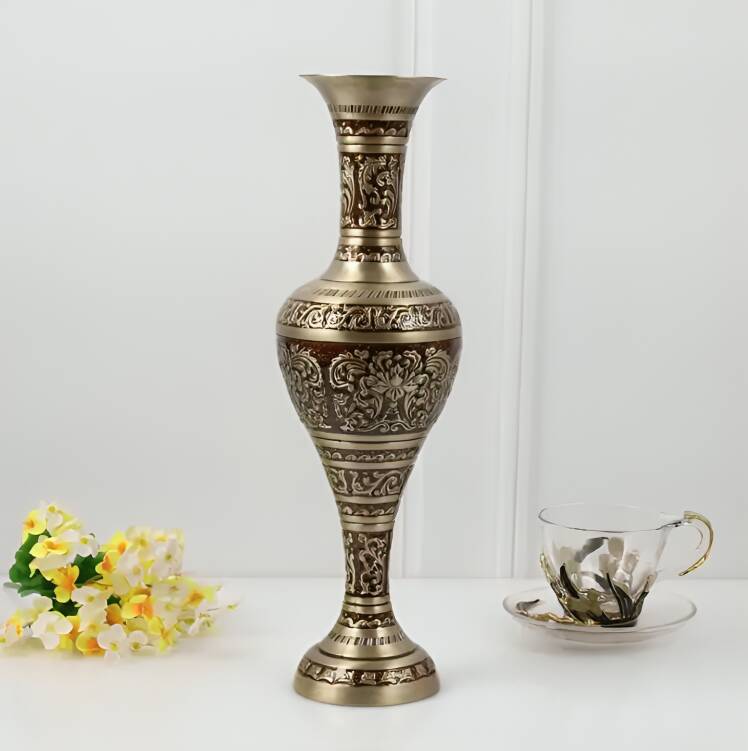 Large European Vintage Metal Vase - Decorative Bronze Tabletop Display