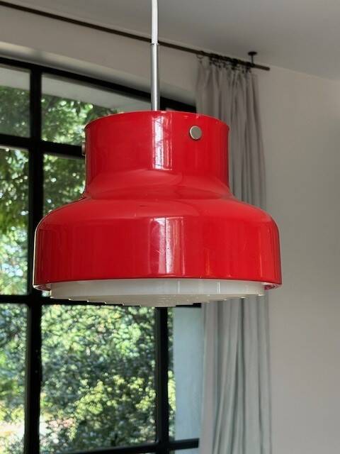 Red bumling pendant light - 70s suede