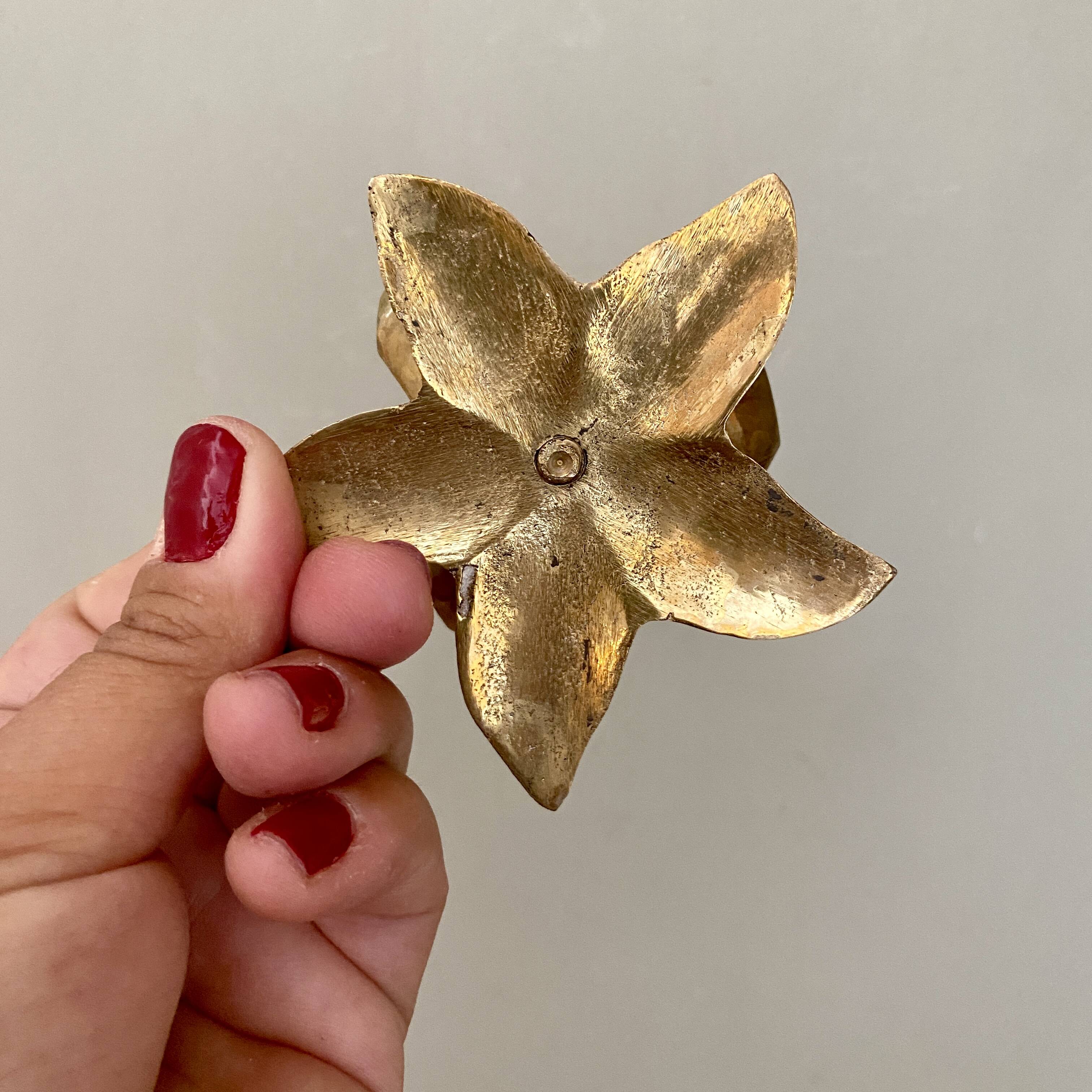 Set of 3 vintage candle holders in gold-plated brass
