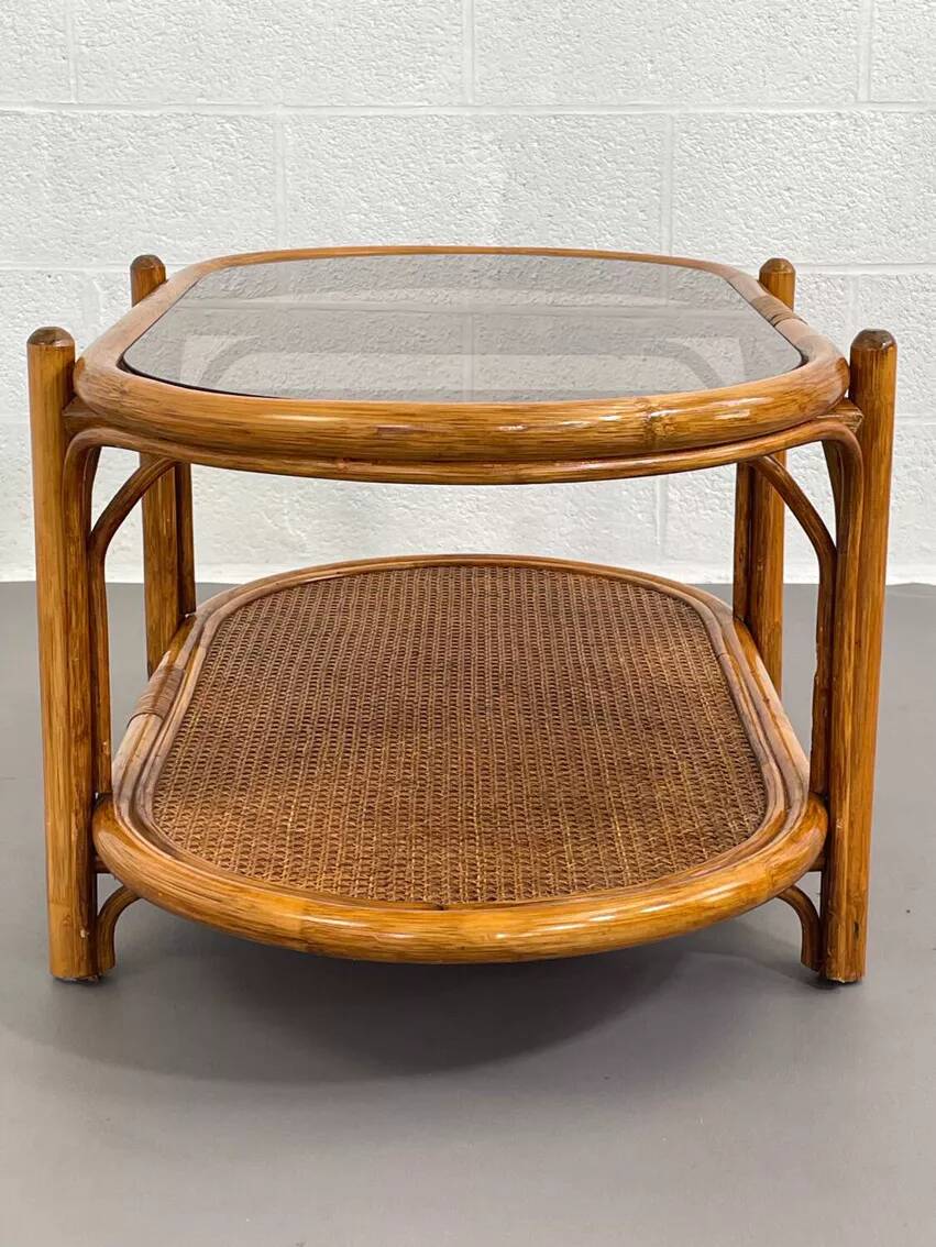 Vintage roasttan coffee table and glass top