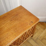 Oak bench chest and rattan of the years 1950