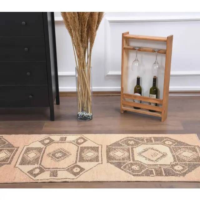 Vintage Turkish Hand-Knotted Wool Cotton Orange Runner Rug 66x318