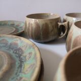 Service box enamelled stoneware coffee cups, pierrefonds 1950