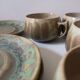 Service box enamelled stoneware coffee cups, pierrefonds 1950