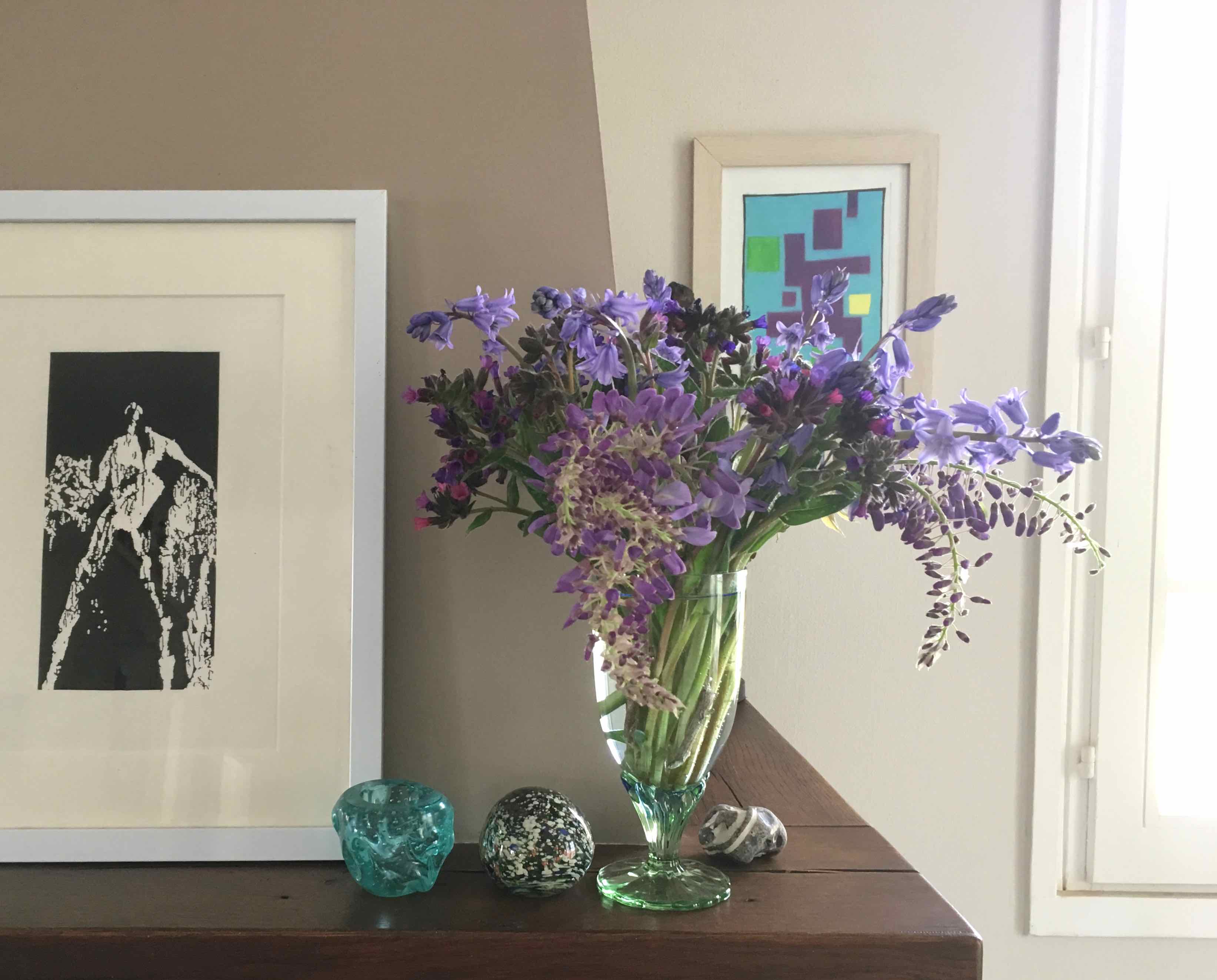 Blue green blown glass vase