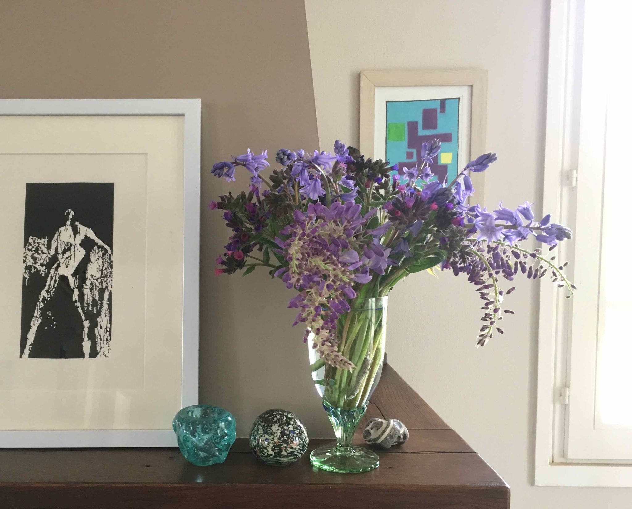 Blue green blown glass vase