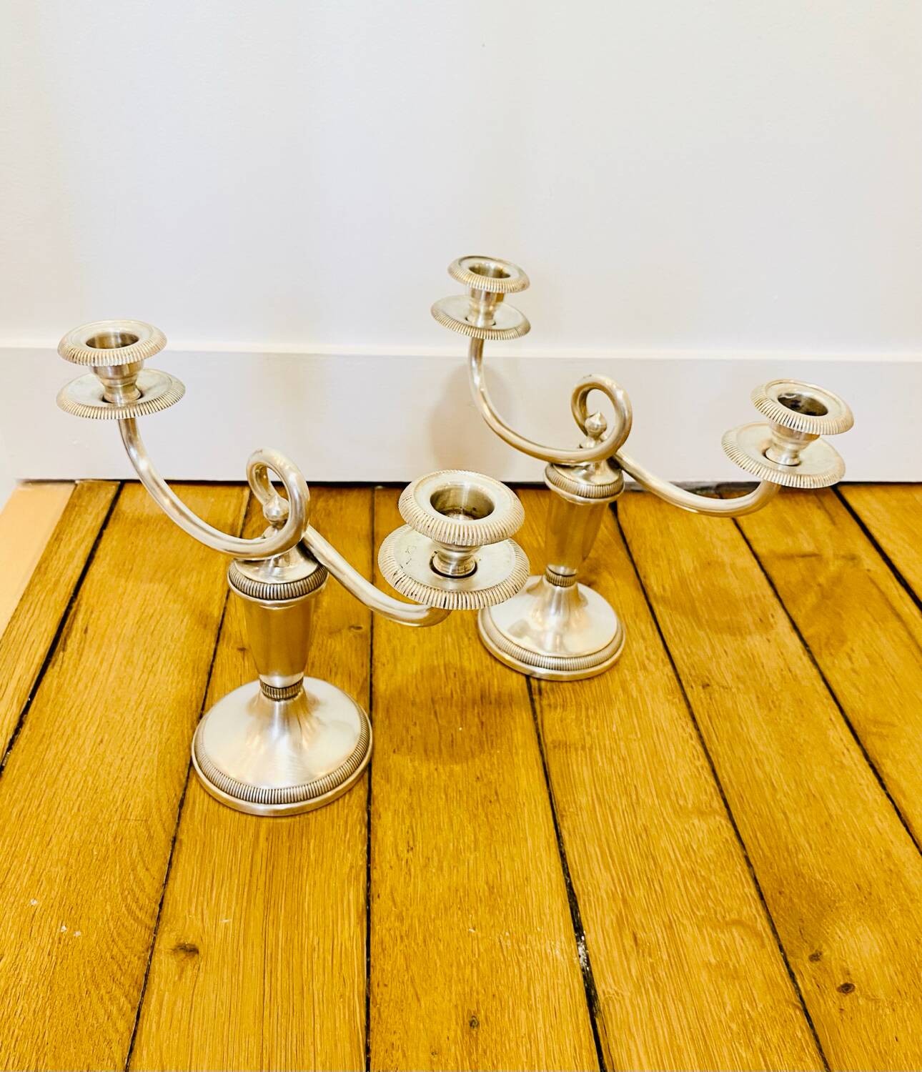 Magnificent pair of Chritofle candlesticks, Royaumont model - 1950s