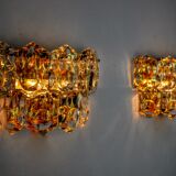 Pair of kinkeldey wall lamps, 2 levels, cut crystals germany, 1970