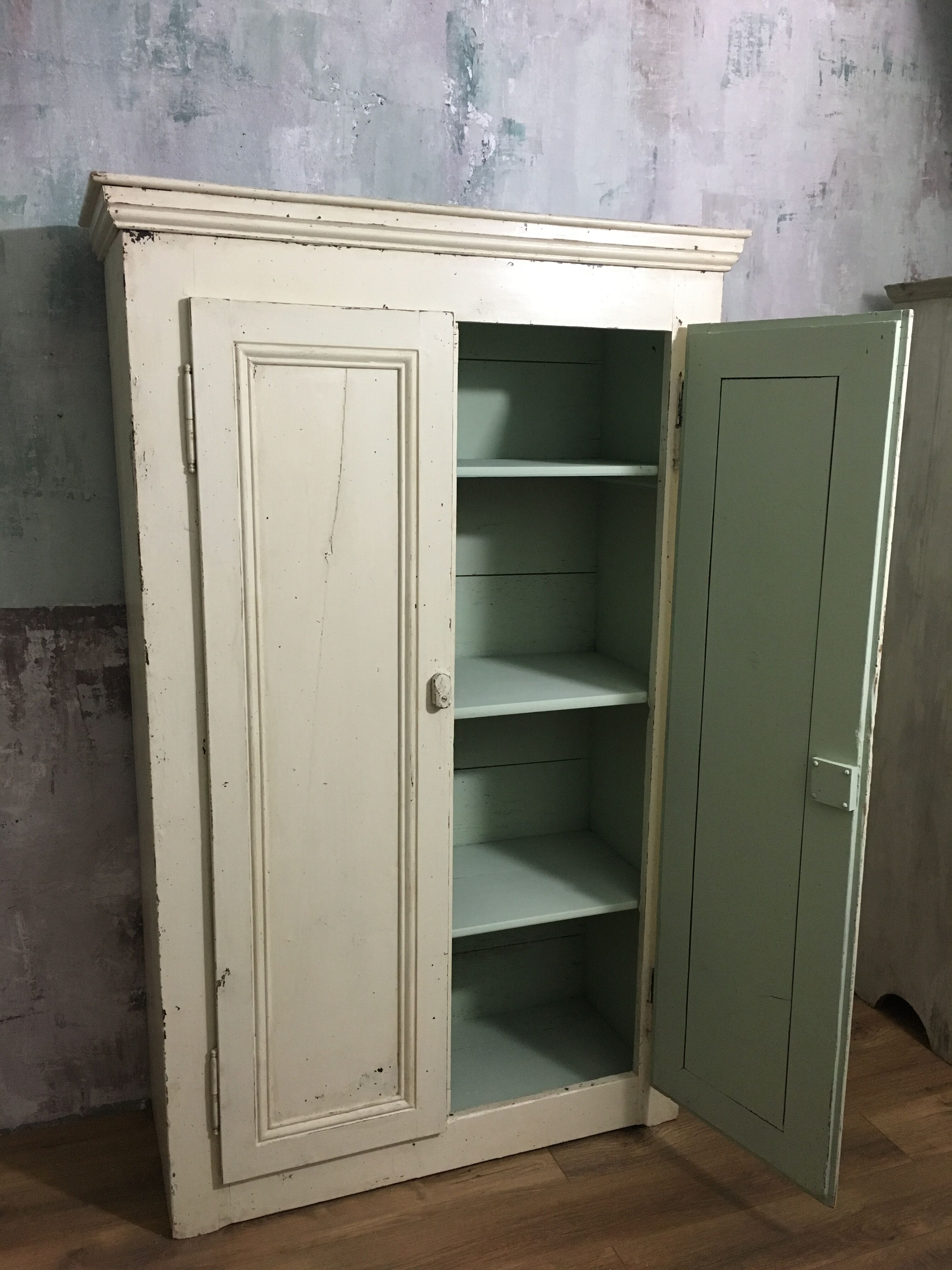 Old wardrobe, aged white patina
