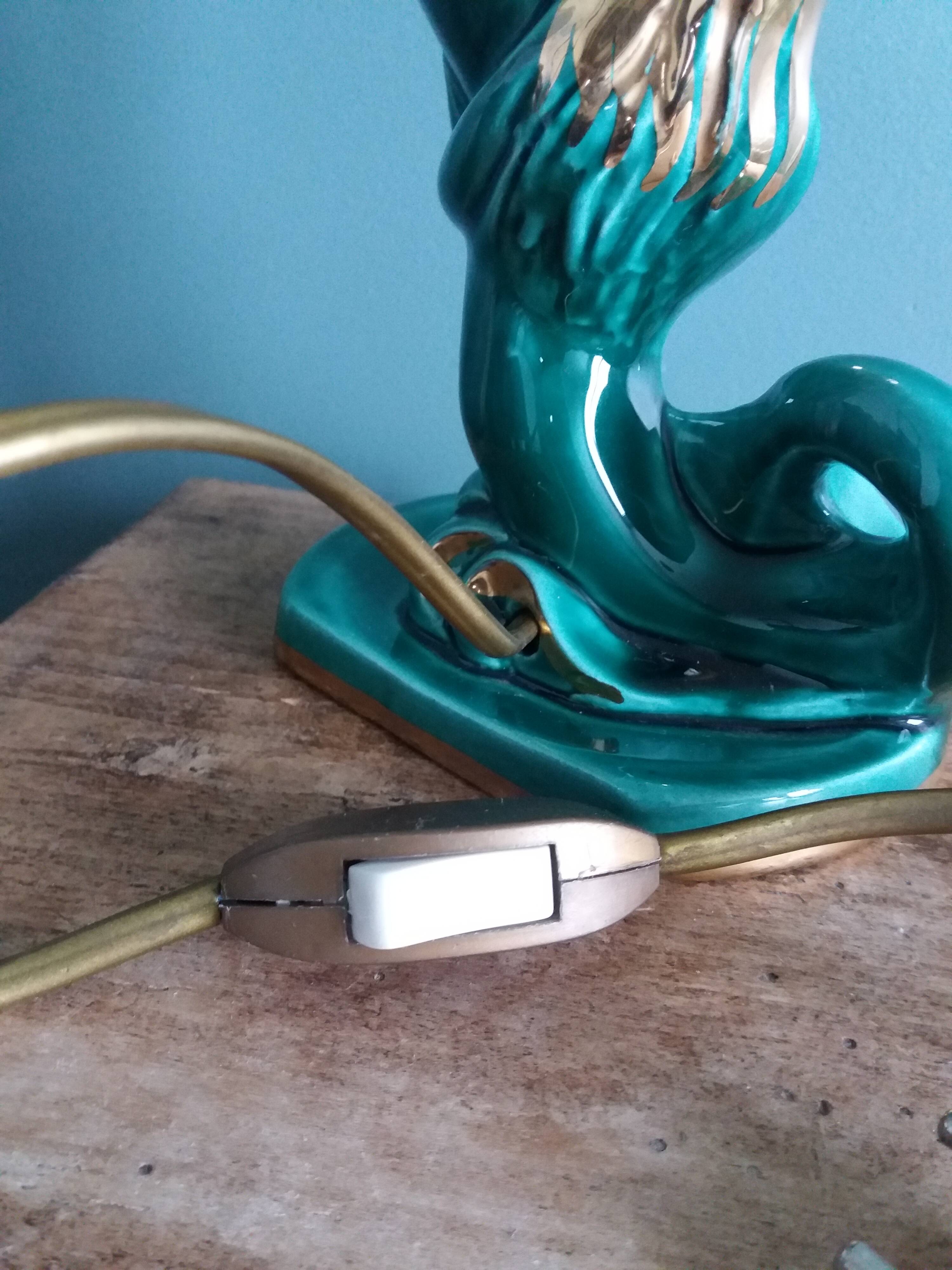 Emerald green mermaid ceramic table lamp